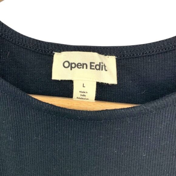 Open Edit Crewneck Rib Bodysuit In Black Size Large NWT $19 MSRP - Picture 3 of 7